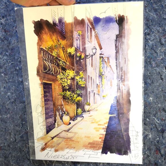 Other - Niel Belgium Street Scene Old World Original Watercolor Painting Victor Kiritea